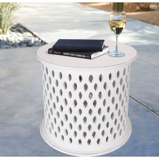 MOSAIC ROUND SIDE TABLE 50X50X50CM-WHITE - MyChocolateWood