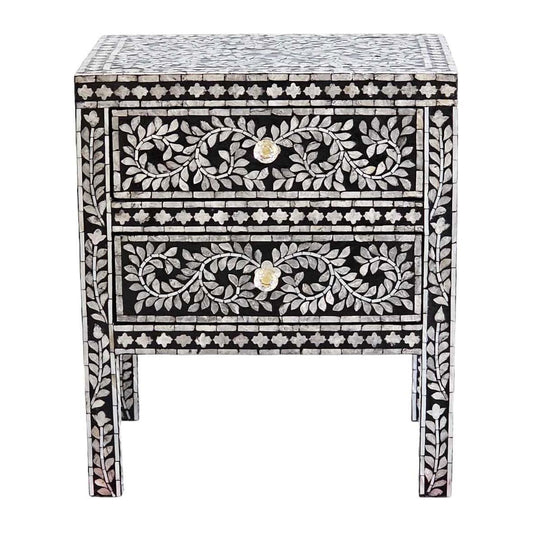 MOTHER OF PEARL NOIR 2 DRAWERS BEDSIDE TABLE - MyChocolateWood
