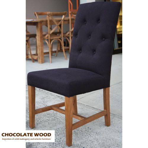MULAN SOLID OAK FRAME/FABRIC DINING CHAIR IN BLACK - MyChocolateWood