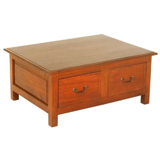 NERIN SOLID MAHOGANY 4 DRAWERS RECTANGULAR COFFEE TABLE IN LIGHT PECAN - MyChocolateWood