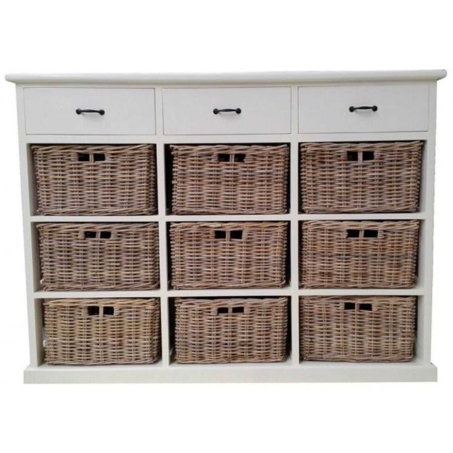 NICE SOLID MAHOGANY JUMBO SIZE DRESSER WITH 9 WICKER BASKETS & 3 TIMBER DRAWERS - MyChocolateWood