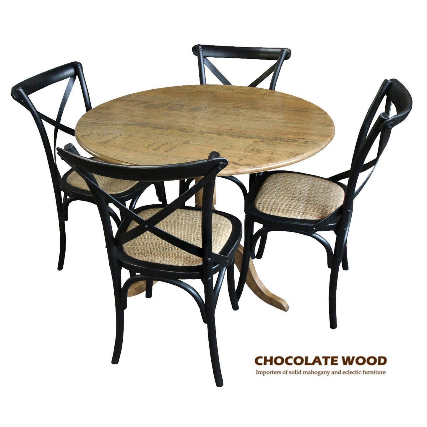 NORDIC ROUND ELMWOOD DINING TABLE 75CM + 2 MELROSE DINING CHAIRS BLACK 3PCS - MyChocolateWood