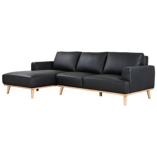 PAMELA 2.5-SEATER LHF CHAISE ITALIAN LEATHER MODULAR SOFA, IN BLACK - MyChocolateWood