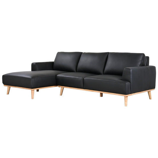 PAMELA 2.5-SEATER LHF CHAISE ITALIAN LEATHER MODULAR SOFA, IN BLACK - MyChocolateWood