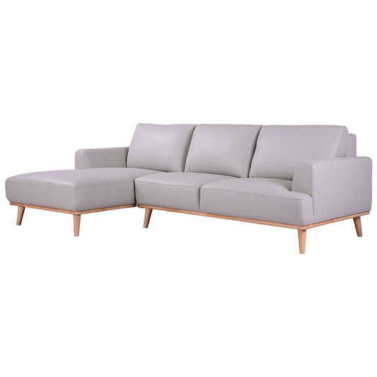 PAMELA 2.5-SEATER LHF CHAISE ITALIAN LEATHER MODULAR SOFA, IN LIGHT GREY - MyChocolateWood