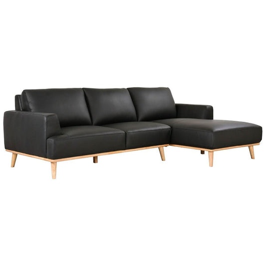 PAMELA 2.5-SEATER RHF CHAISE ITALIAN LEATHER MODULAR SOFA, IN BLACK - MyChocolateWood