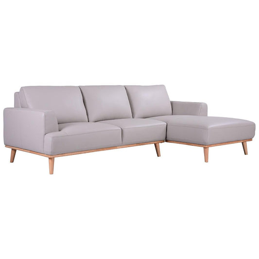 PAMELA 2.5-SEATER RHF CHAISE ITALIAN LEATHER MODULAR SOFA, IN LIGHT GREY - MyChocolateWood