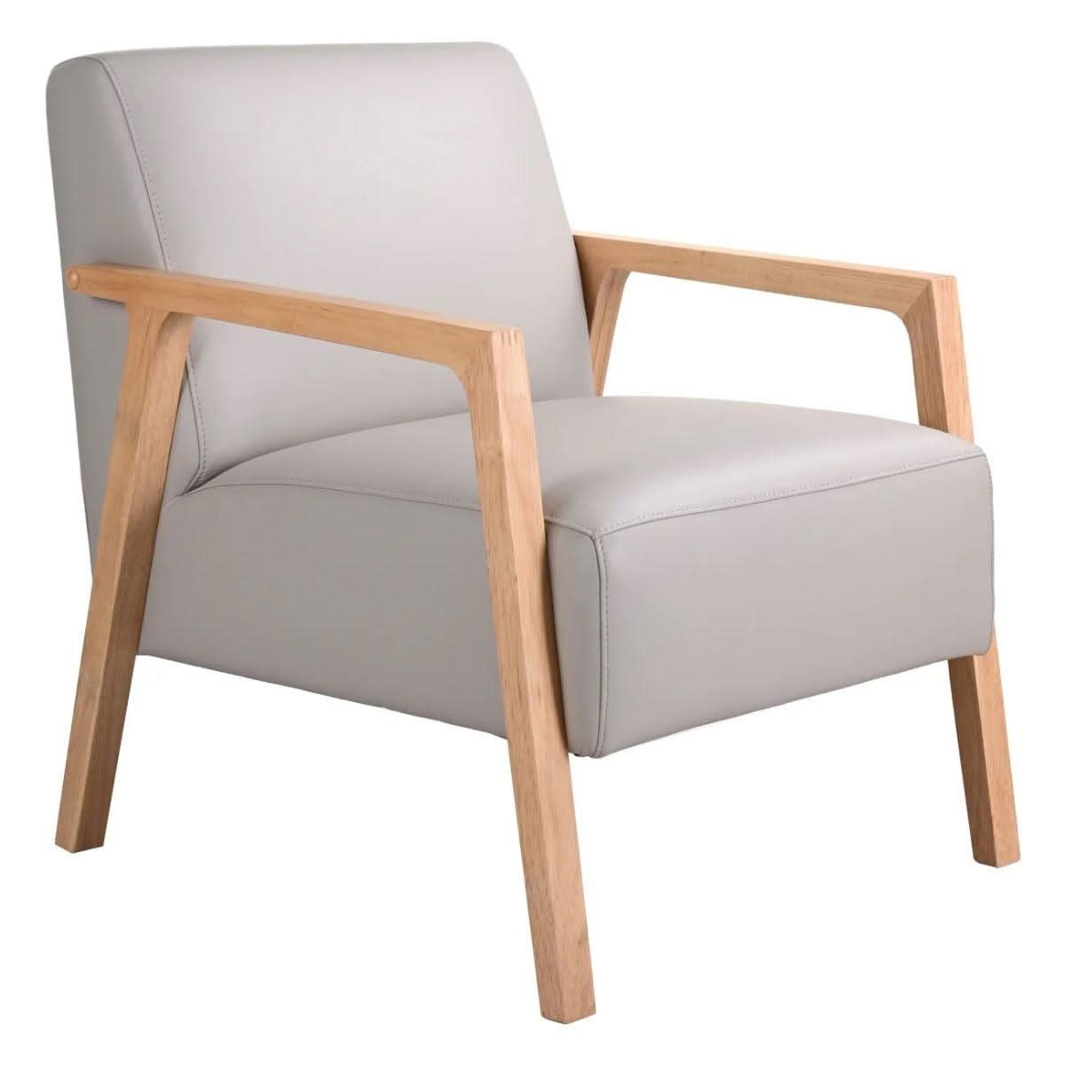 PAMELA CONTEMPORARY ITALIAN LEATHER ARMCHAIR IN LIGHT GREY - MyChocolateWood