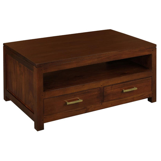 PARIS SOLID MAHOGANY TIMBER COFFEE TABLE 4 DRAWERS MAHOGANY COLOUR 120CM - MyChocolateWood