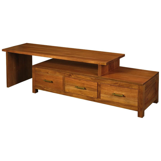 PARIS SOLID MAHOGANY TIMBER EXTENSION TV/ENTERTAINMENT UNIT 3 DRAWERS 150CM LIGHT PECAN - MyChocolateWood