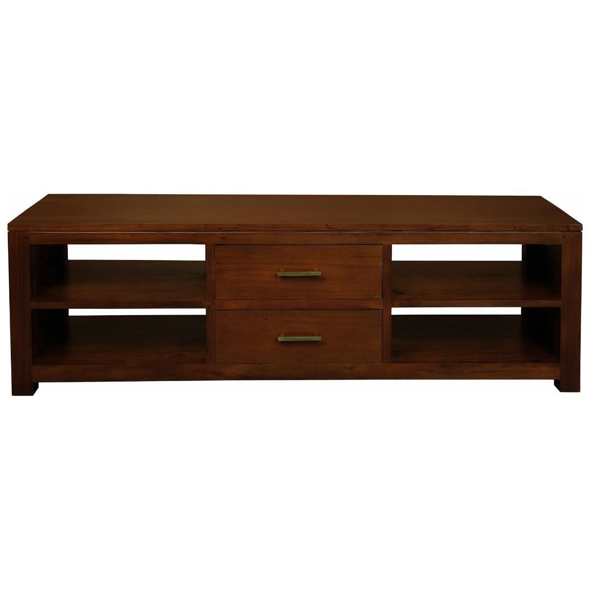 PARIS SOLID MAHOGANY TIMBER TV/ENTERTAINMENT UNIT 2 DRAWERS & 4 SHELVES- MAHOGANY COLOUR - MyChocolateWood