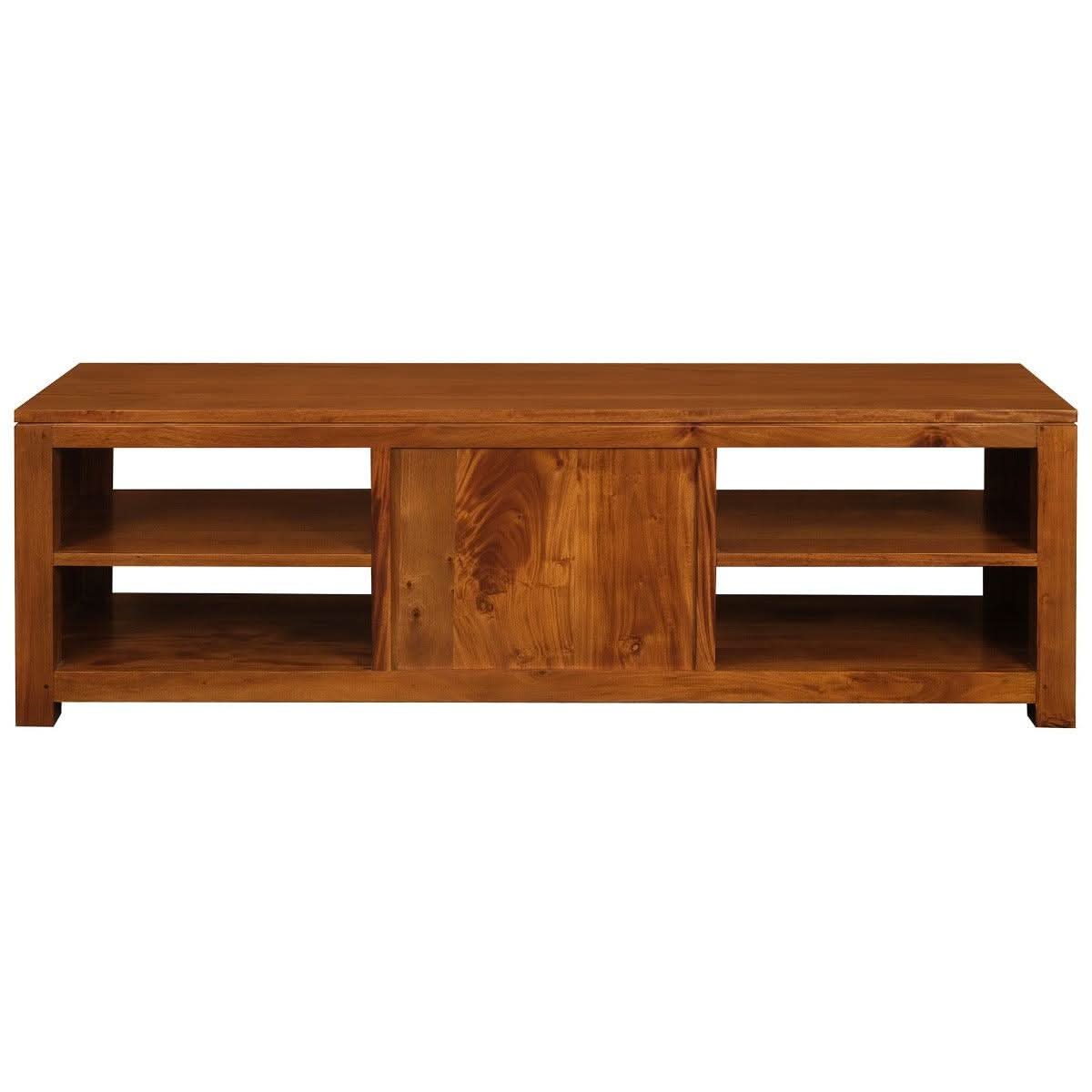 PARIS SOLID MAHOGANY TIMBER TV UNIT 2 DRAWERS & 4 SHELVES - LIGHT PECAN - MyChocolateWood