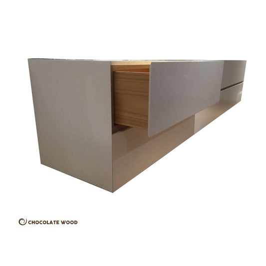PETRA WALL MOUNTED TV/ENTERTAINMENT UNIT - IN WHITE POLYURETHANE - MyChocolateWood