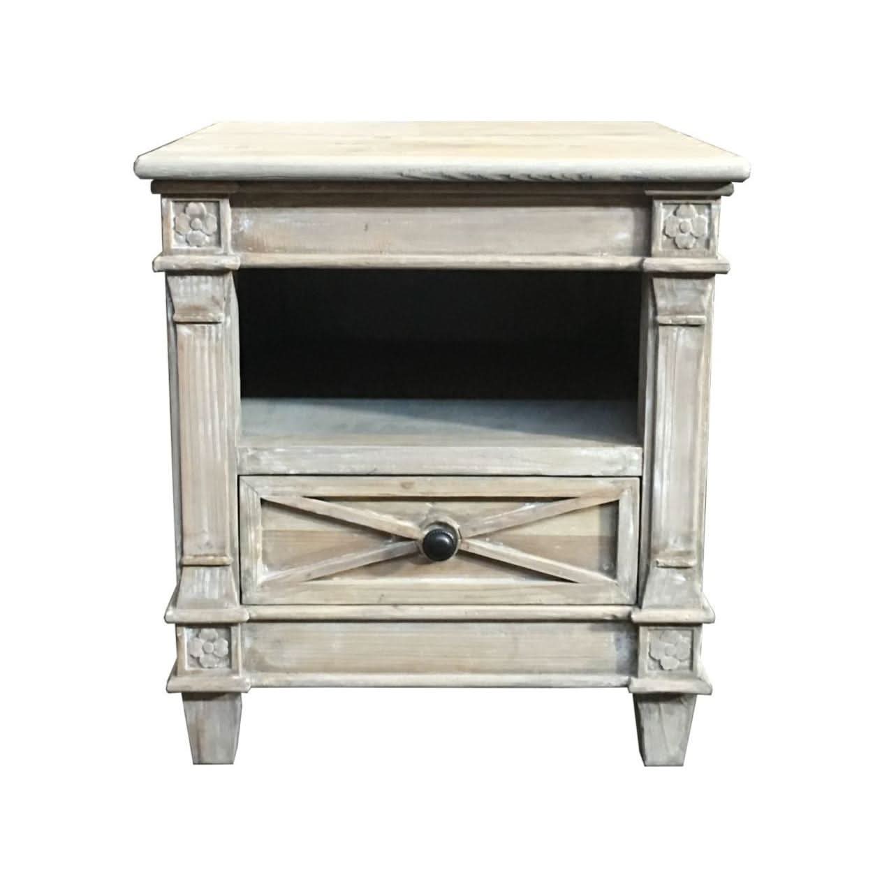 PROVENZ RECYCLED ELM RUSTIC 1 DRAWER LAMP TABLE/SIDE TABLE - MyChocolateWood