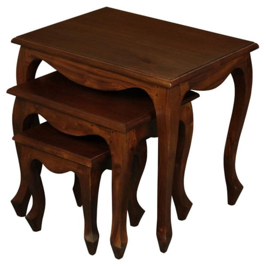 QUEEN ANN SOLID MAHOGANY NEST OF TABLES/SET OF 3 TABLES IN MAHOGANY - MyChocolateWood