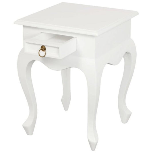 QUEEN ANN SOLID MAHOGANY TIMBER SINGLE DRAWER LAMP TABLE - WHITE - MyChocolateWood