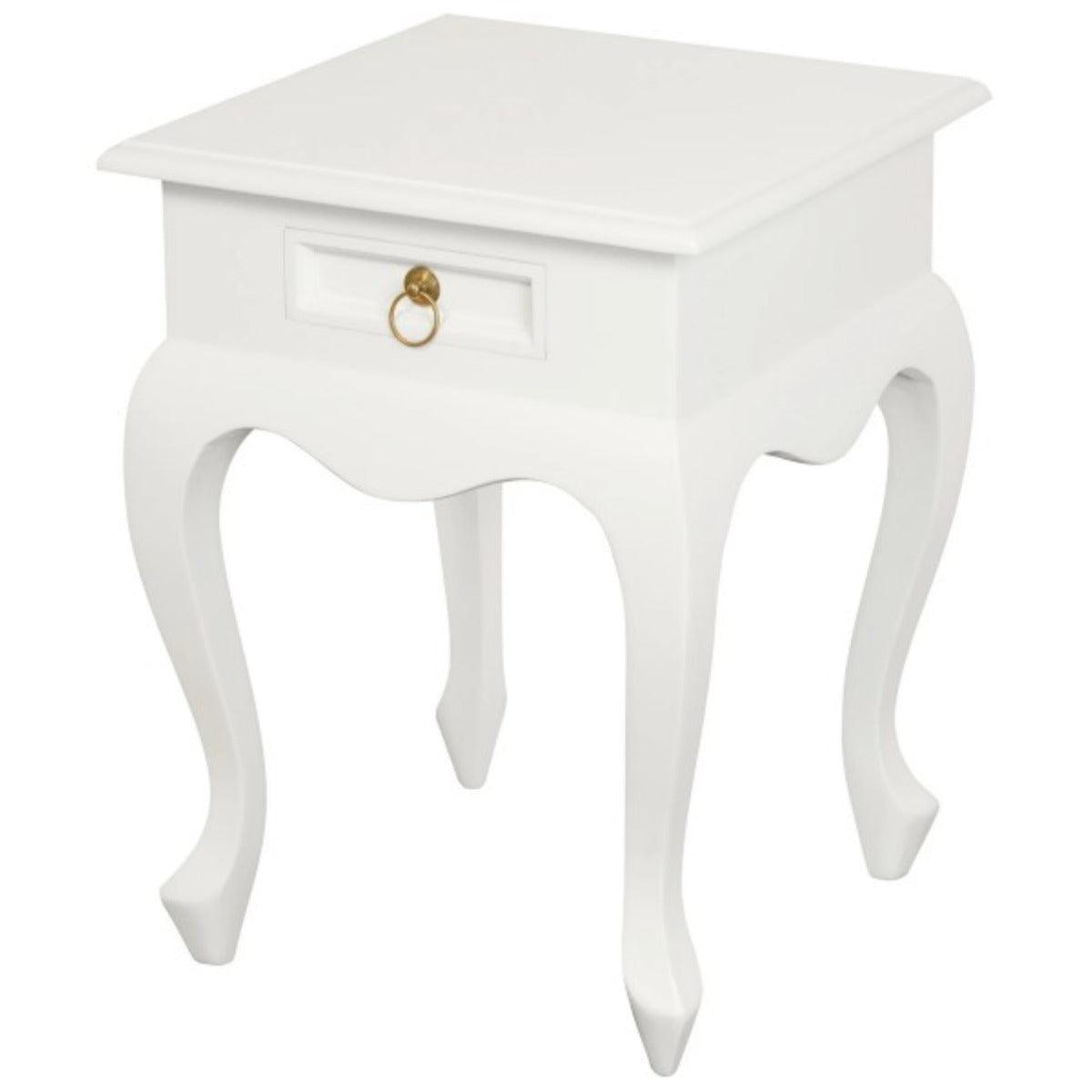 QUEEN ANN SOLID MAHOGANY TIMBER SINGLE DRAWER LAMP TABLE - WHITE - MyChocolateWood