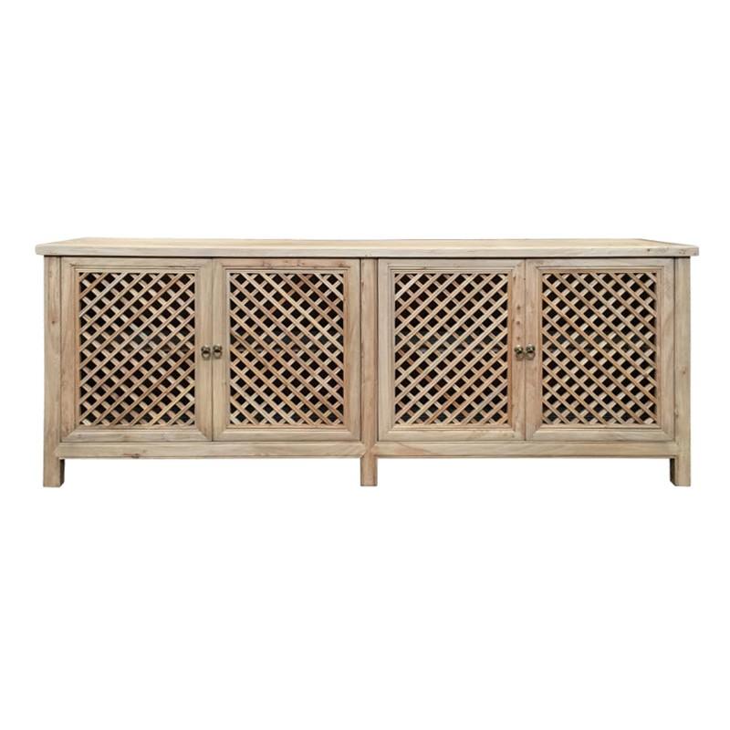 RAFAEL RECYCLED ELM BUFFET/SIDEBOARD IN NATURAL FINISH WITH 4 LATTICE DOORS - MyChocolateWood