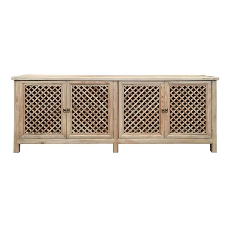RAFAEL RECYCLED ELM BUFFET/SIDEBOARD IN NATURAL FINISH WITH 4 LATTICE DOORS - MyChocolateWood