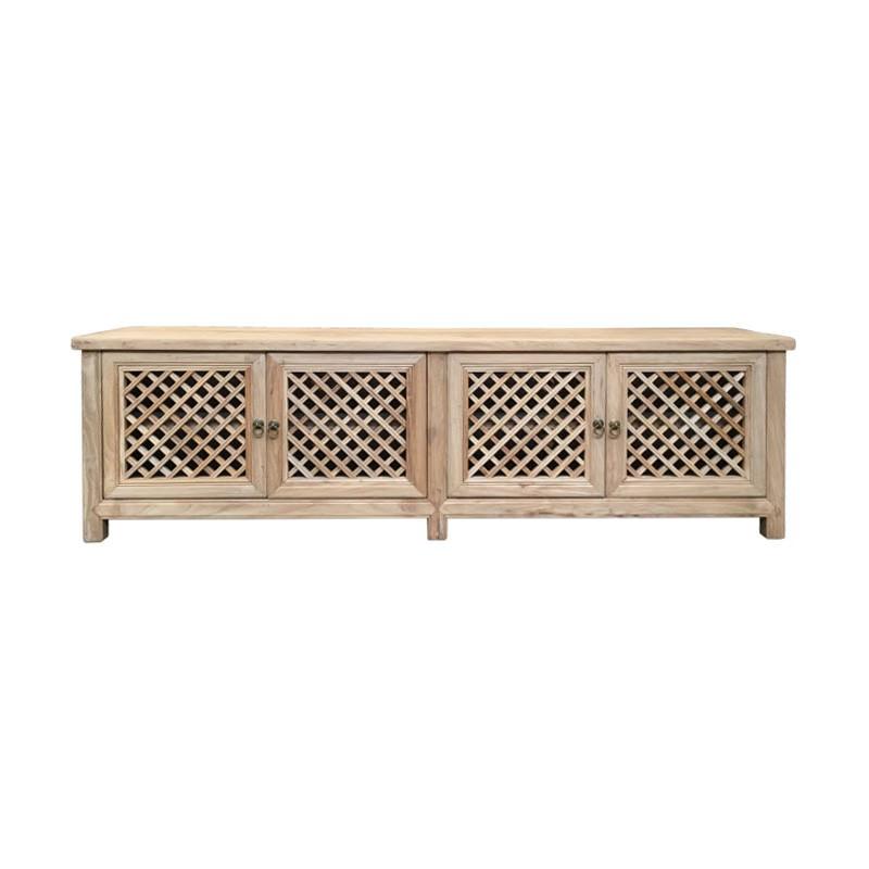 RAFAEL RECYCLED ELM TV UNIT IN NATURAL WITH 4 LATTICE DOORS 200 cm - MyChocolateWood