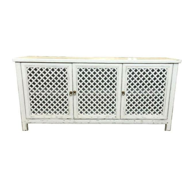 RAFAEL RECYCLED WHITE ELM BUFFET/SIDEBOARD WITH A RUBBED BACK FINISH & 3 LATTICE DOORS - MyChocolateWood