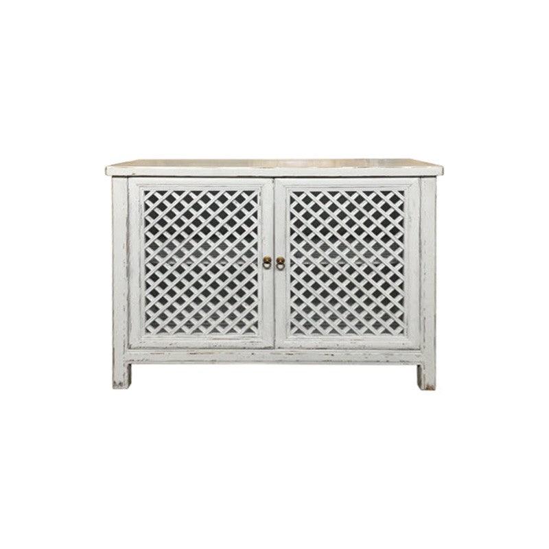 RAFAEL WHITE RECYCLED ELM BUFFET WITH A RUBBED BACK FINISH & 2 LATTICE DOORS - MyChocolateWood