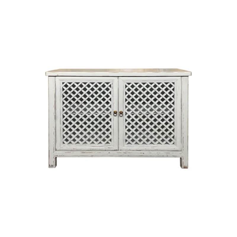 RAFAEL WHITE RECYCLED ELM BUFFET WITH A RUBBED BACK FINISH & 2 LATTICE DOORS - MyChocolateWood