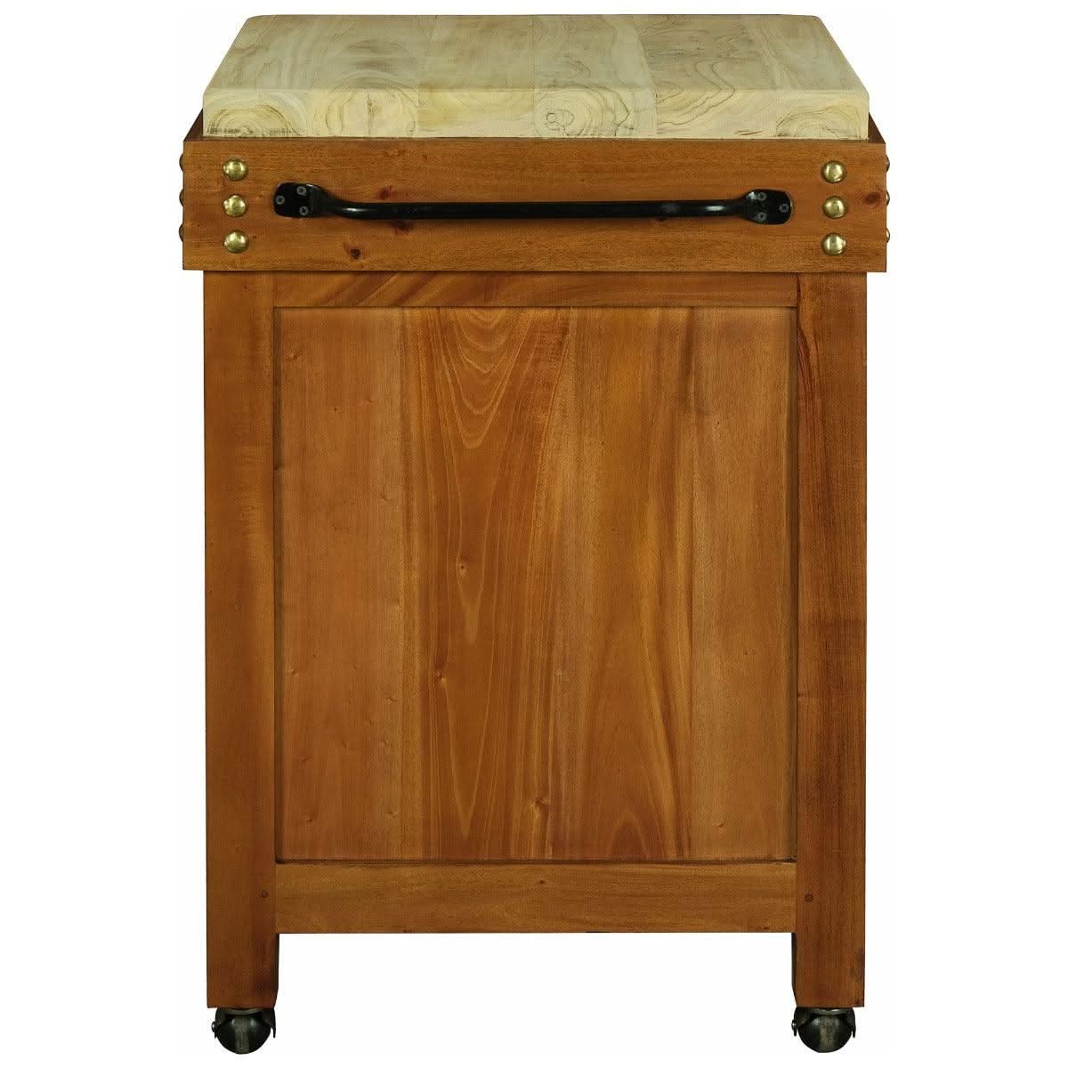 RICARDO SOLID MAHOGANY/SOLID TEAK TIMBER SMALL BUTCHER BLOCK KITCHEN ISLAND IN LIGHT PECAN WITH CASTORS - MyChocolateWood