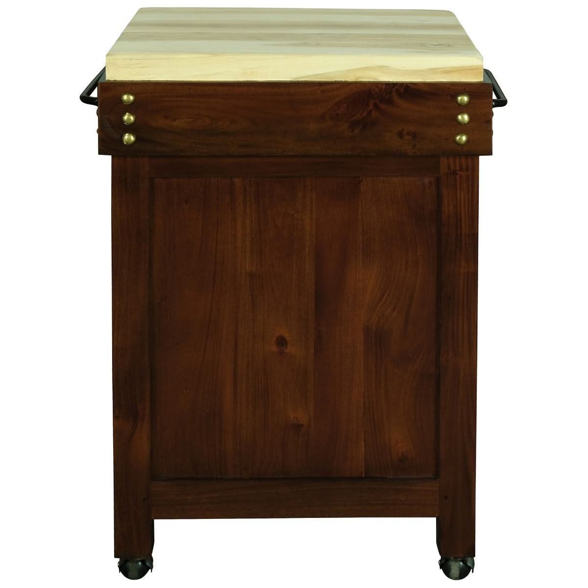 RICARDO SOLID MAHOGANY TIMBER SMALL BUTCHER BLOCK KITCHEN ISLAND WITH CASTORS - MAHOGANY COLOUR - MyChocolateWood