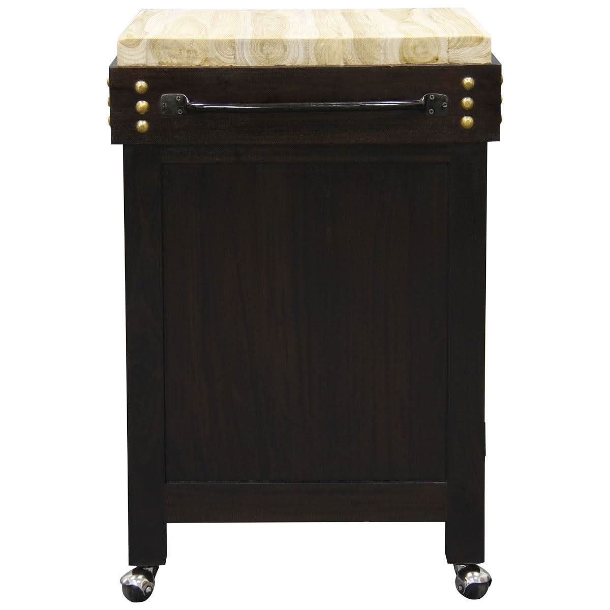 RICARDO SOLID MAHOGANY TIMBER SMALL BUTCHER'S BLOCK KITCHEN ISLAND IN CHOCOLATE - WITH CASTORS - MyChocolateWood