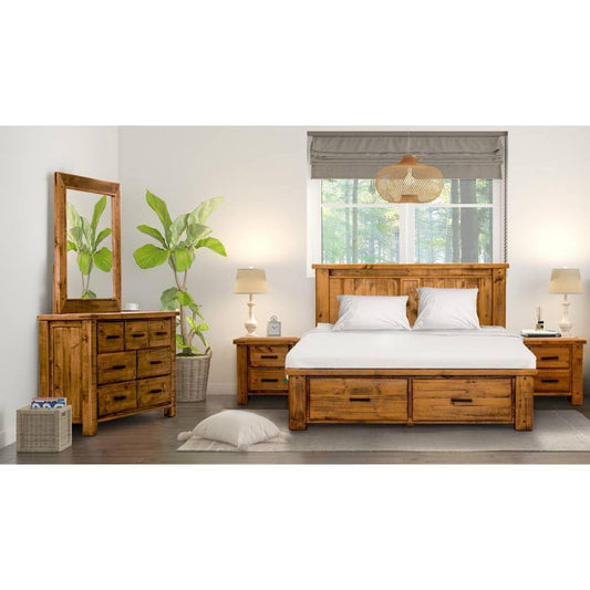 RICHMOND QUEEN SIZE BED WITH DRESSER + MIRROR & TWO BEDSIDE TABLES - PACKAGE DEAL - MyChocolateWood