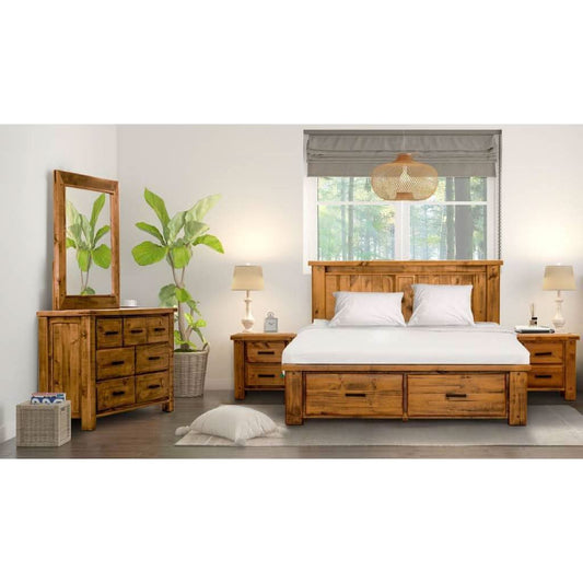 RICHMOND QUEEN SIZE BED WITH DRESSER + MIRROR & TWO BEDSIDE TABLES - PACKAGE DEAL - MyChocolateWood