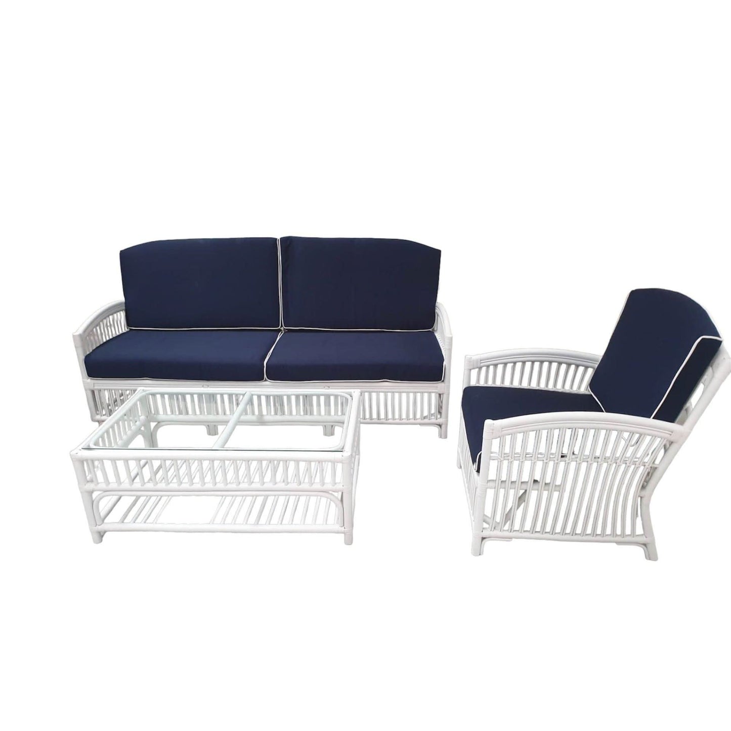 ROMAN WHITE RATTAN LOUNGE W/BLUE CUSHION - MyChocolateWood