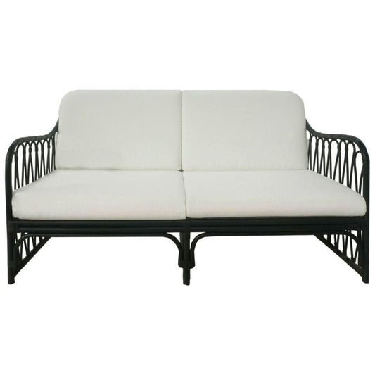 RUSSO HAMPTON BLACK RATTAN 2.5 SEATER SOFA SETTEE COUCH WHITE CUSHION - MyChocolateWood