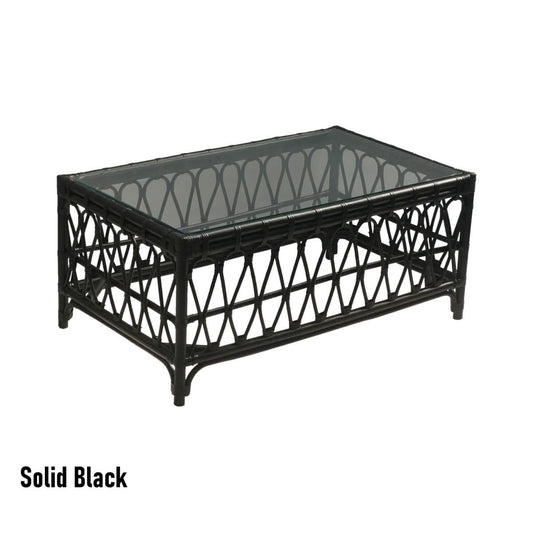 RUSSO TEMPERED GLASS TOP RATTAN COFFEE TABLE IN SOLID BLACK - MyChocolateWood