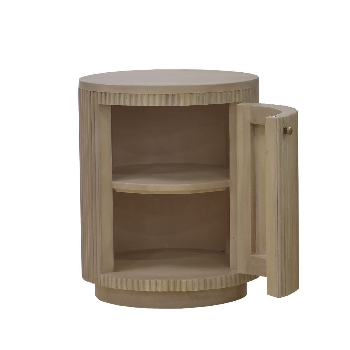 SABRAN MAHOGANY ROUND 3-DRAWER BEDSIDE TABLE NIGHTSTAND SANDBAR - MyChocolateWood