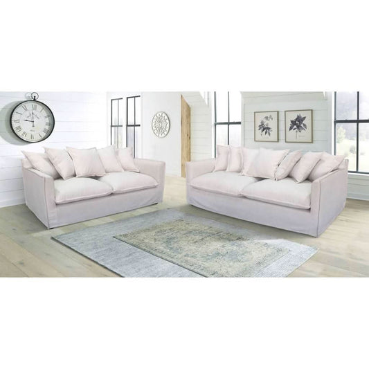 SALIS 3-SEATER SOFA FABRIC WITH 7 CUSHIONS IN STONE COLOUR - MyChocolateWood