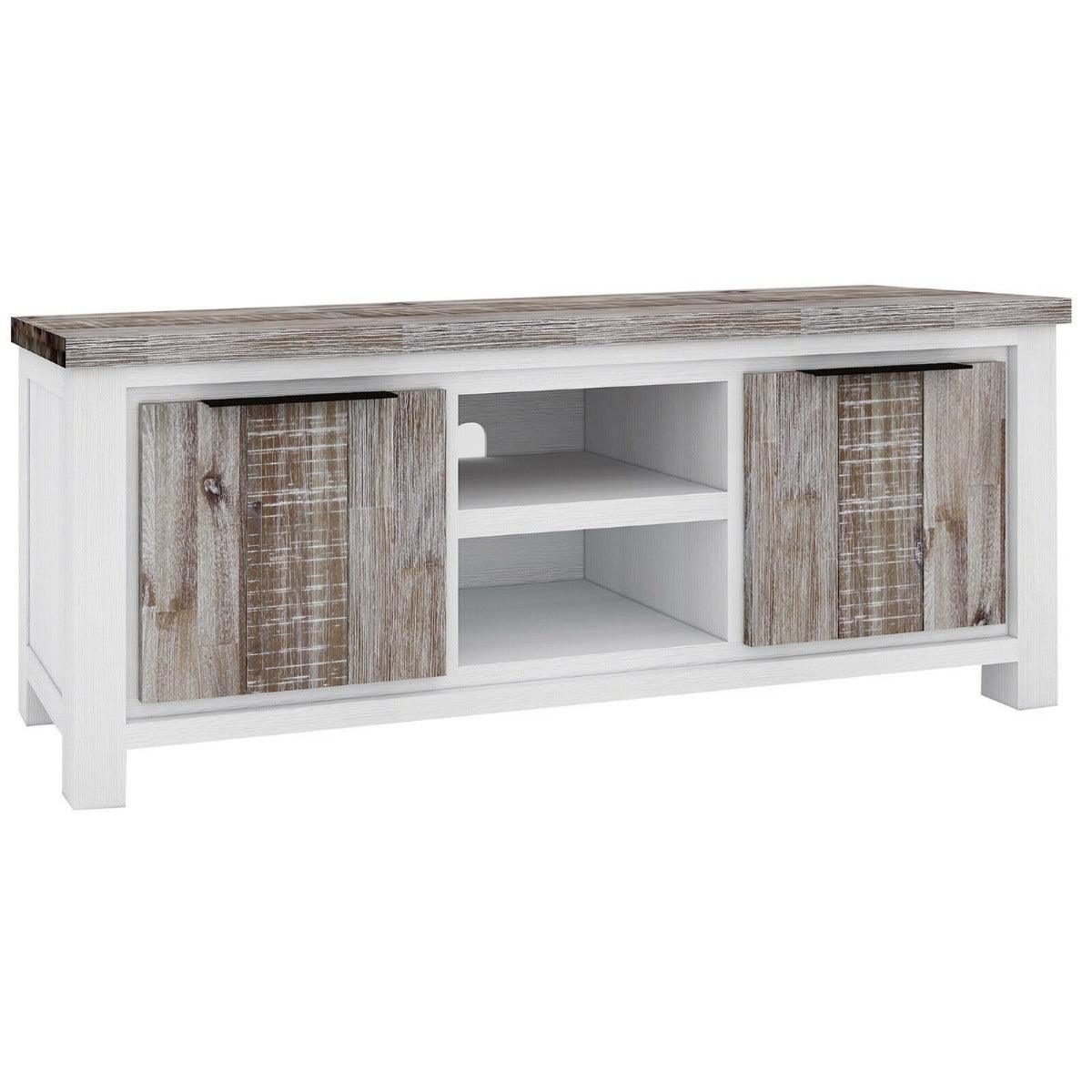 SCARBRO HAMPTONS SOLID ACACIA TIMBER TV/ENTERTAINMENT UNIT 2 DOORS & 2 SHELVES 176CM - MyChocolateWood