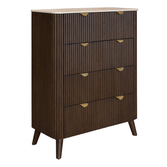 SEVERIN SOLID & VENEER MALAYSIAN HARDWOOD 4 DRAWER TALLBOY/ 4 DRAWER CHEST OF DRAWERS WALNUT
