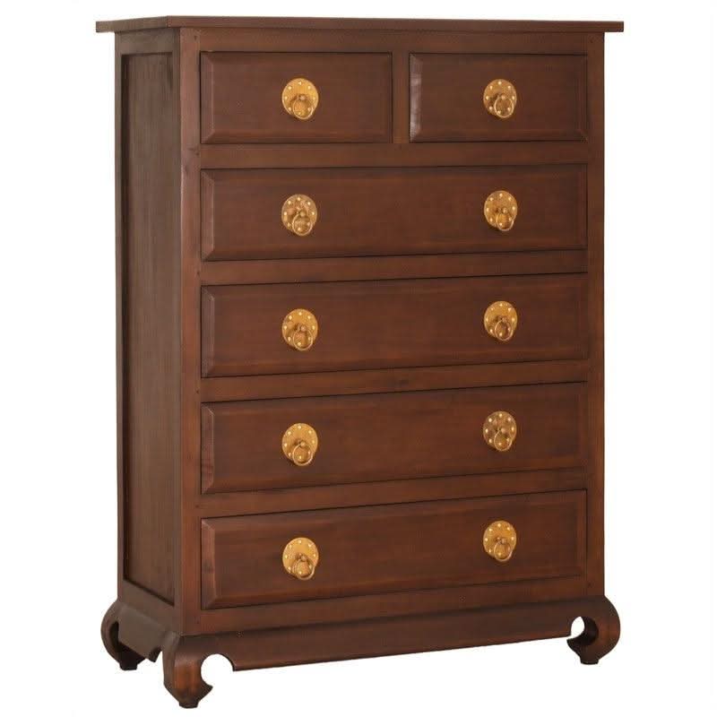 SHANDONG SOLID MAHOGANY TIMBER 6 DRAWER TALLBOY/CHEST OF 6 DRAWERS - MAHOGANY COLOUR - MyChocolateWood