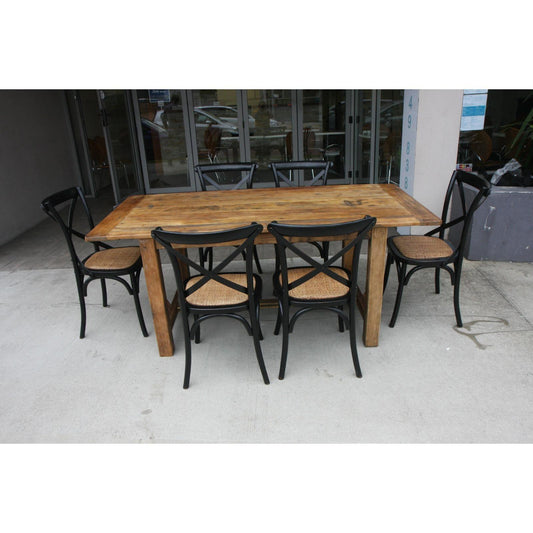 SHANGHAI FARMHOUSE RUSTIC PROVINCIAL HAMPTON STYLE DINING SET (TABLE + 6 CHAIRS IN BLACK) - MyChocolateWood
