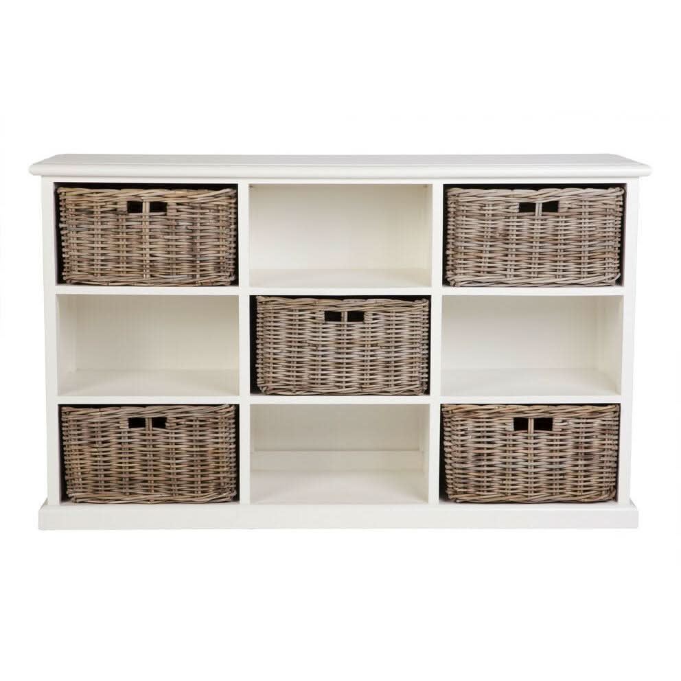 SHEBA 9-HOLE CABINET/STORAGE CABINET/SHELVES WITH 5 KUBU STORAGE BASKETS - MyChocolateWood