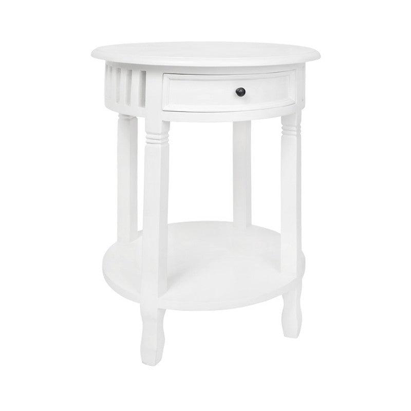 SHEBA ROUND SIDE TABLE/ACCENT TABLE/LAMP TABLE IN WHITE - MyChocolateWood