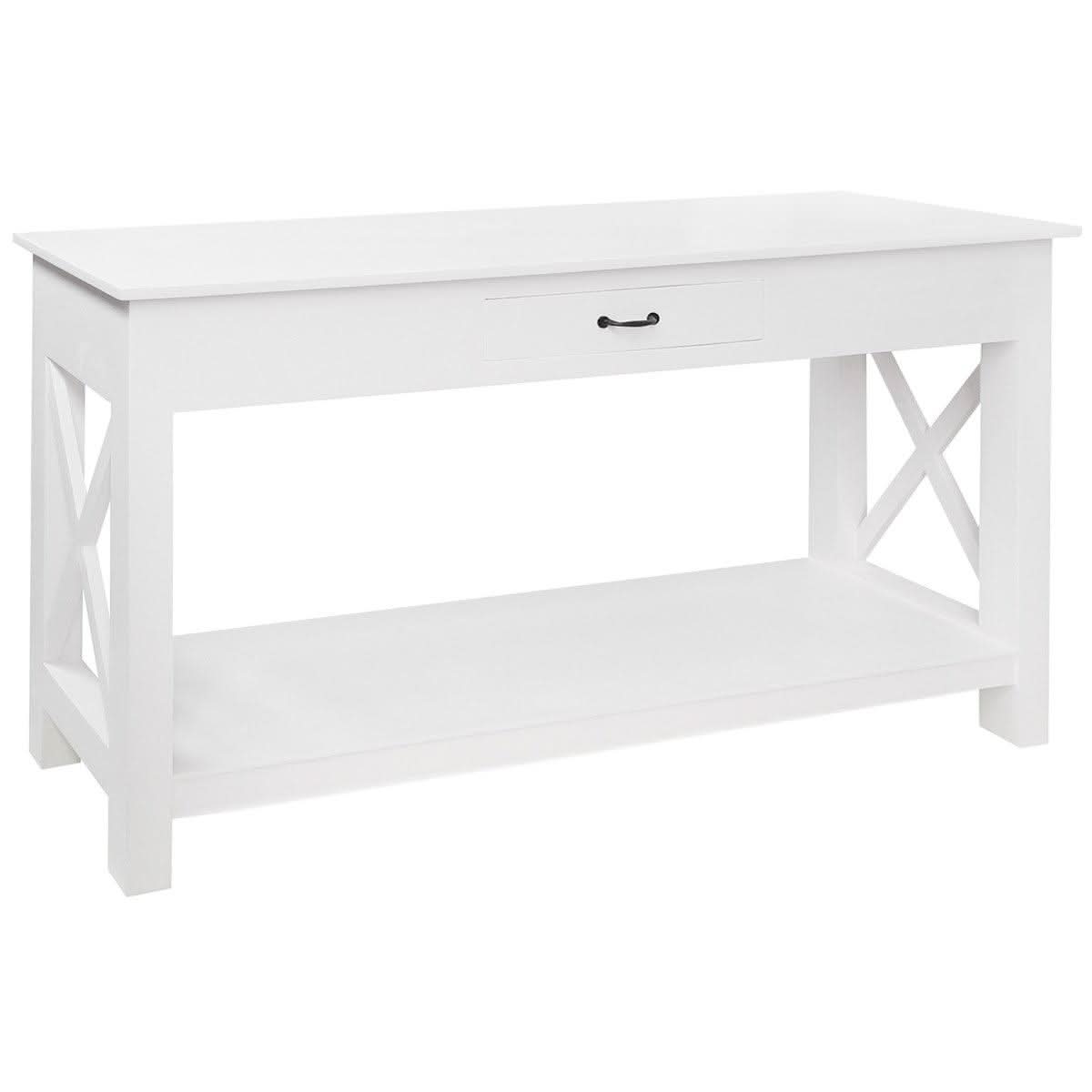 SHEBA SOLID MAHOGANY CROSS CONSOLE TABLE / HALL TABLE WITH 1 DRAWER IN WHITE - MyChocolateWood