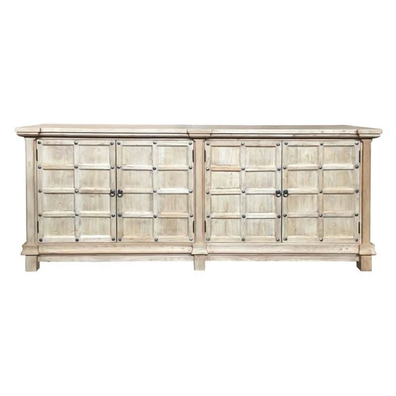 SHULI CHINESE ANTIQUE REPRODUCTION 4-DOOR BUFFET SIDEBOARD W/METAL STUDS 200 CM - MyChocolateWood