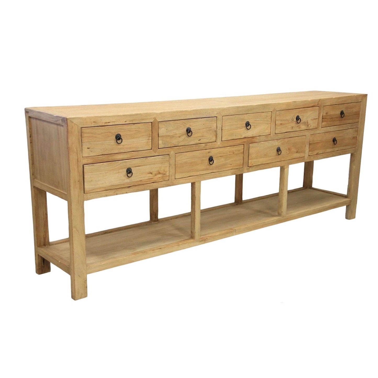SHULI CHINESE ANTIQUE REPRODUCTION 9-DRAWER HALL TABLE WITH SHELF RECLAIMED ELM - MyChocolateWood