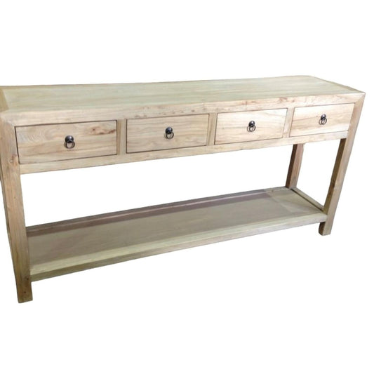 SHULI CHINESE ANTIQUE REPRODUCTION HALL TABLE/CONSOLE WITH SHELF & 4 DRAWERS RECLAIMED ELM - MyChocolateWood