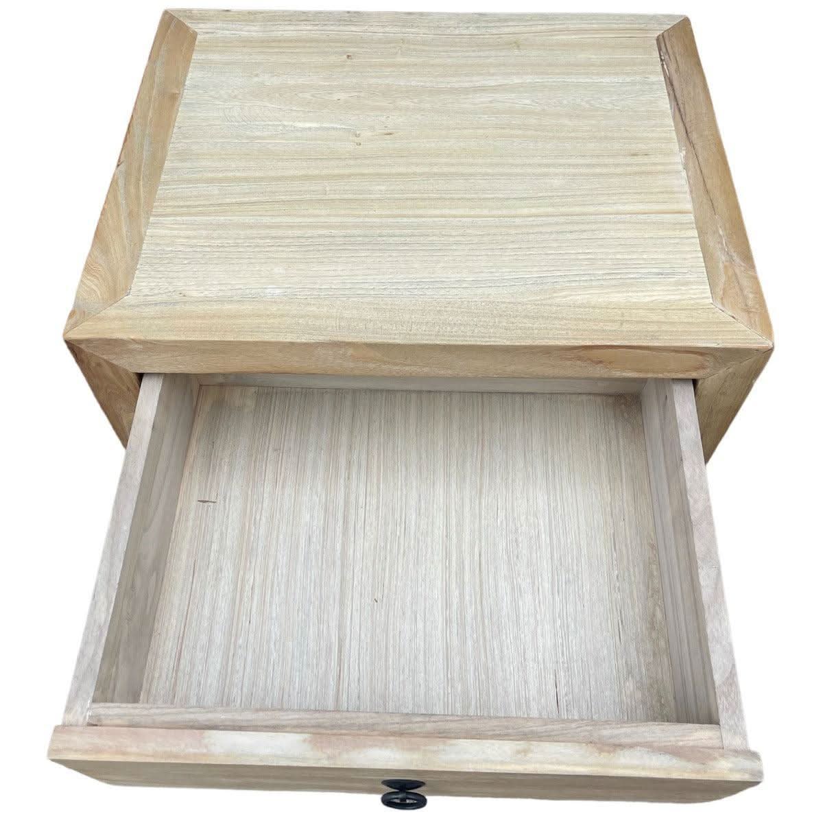 SHULI RECLAIMED ELM CHINESE ANTIQUE REPRODUCTION BEDSIDE TABLE 1 DRAWER 2 DOORS - MyChocolateWood