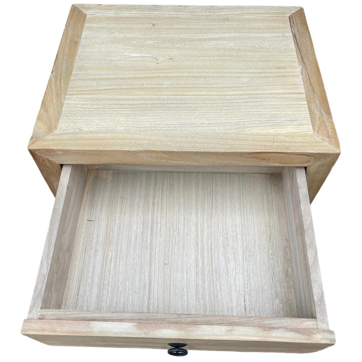 SHULI RECLAIMED ELM CHINESE ANTIQUE REPRODUCTION BEDSIDE TABLE 1 DRAWER 2 DOORS - MyChocolateWood