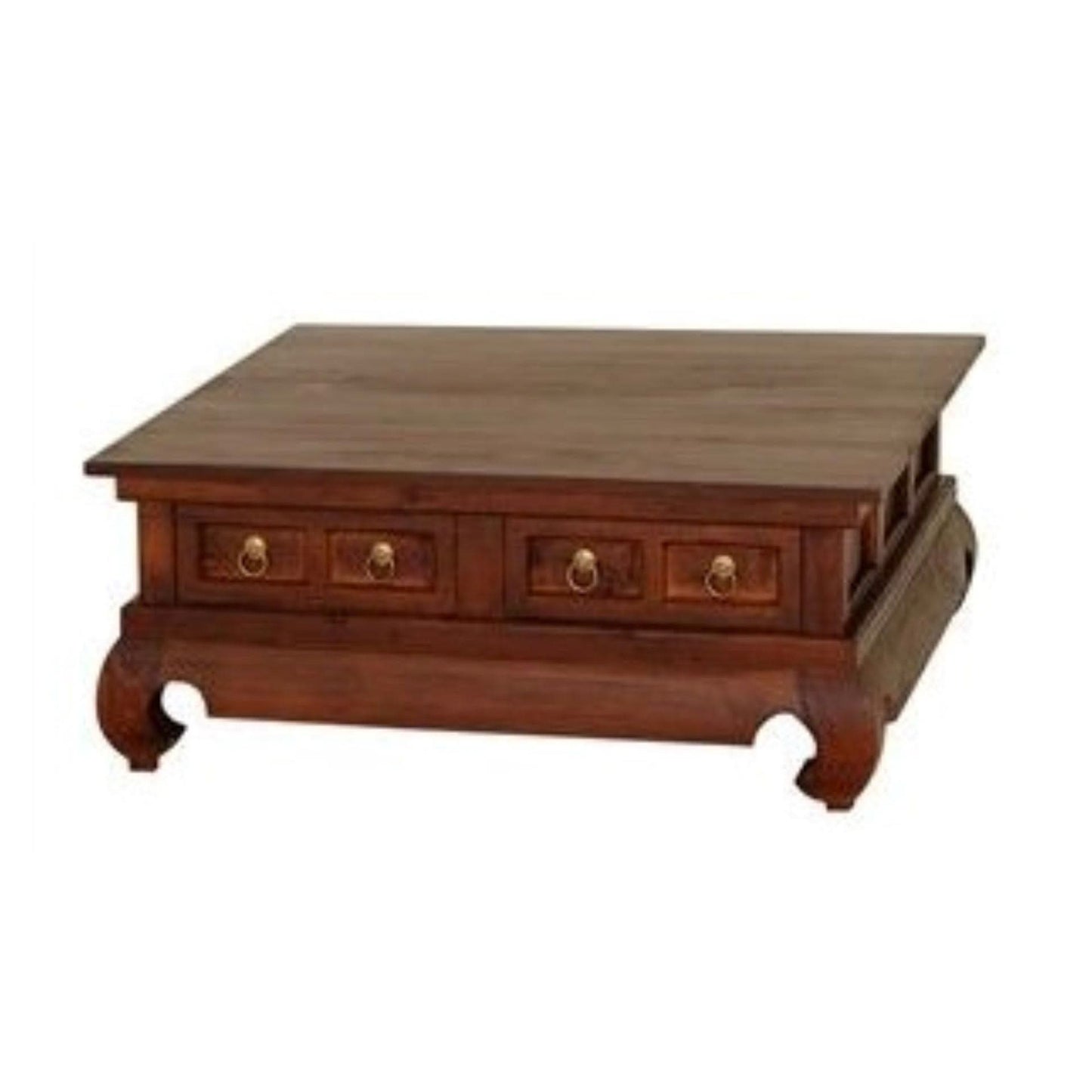 SOLID MAHOGANY RECTANGULAR COFFEE TABLE OPIUM LEGS 4 DRAWERS MAHOGANY COLOUR - MyChocolateWood